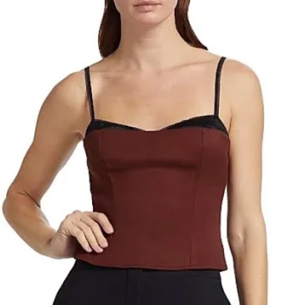 Reformation Burgundy and Black Satin-Trim Cami